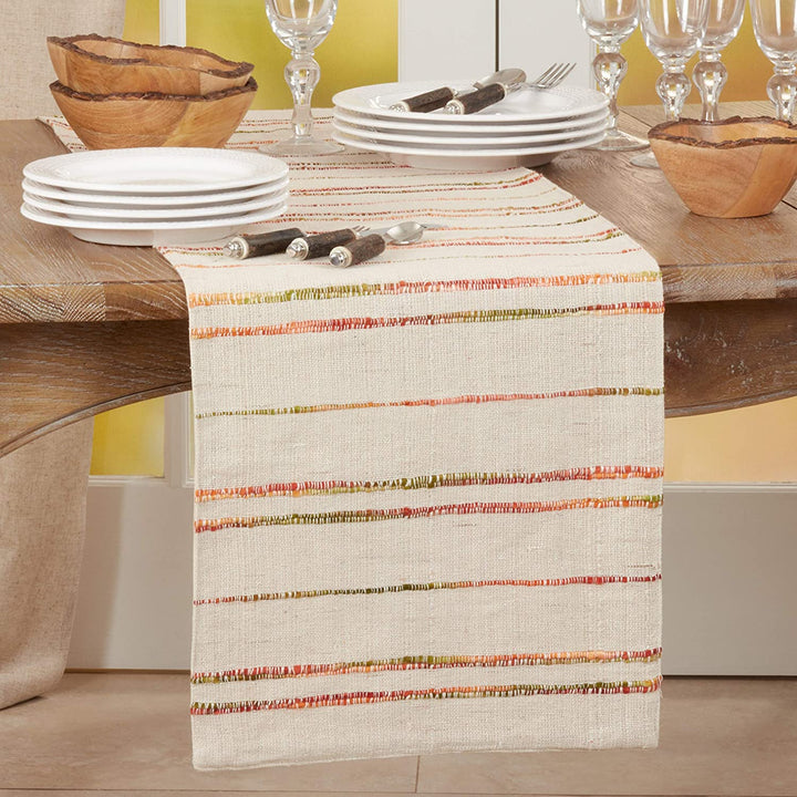 Long Table Runner Woven Line Design Tan