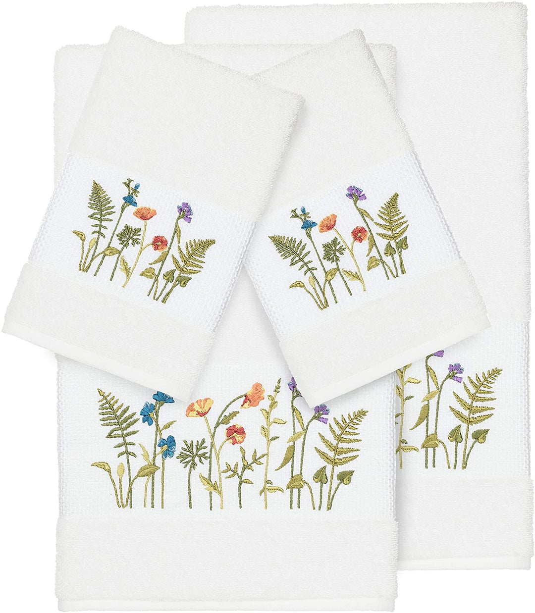 White Turkish Cotton Wildflowers Embroidered 4 Piece Towel