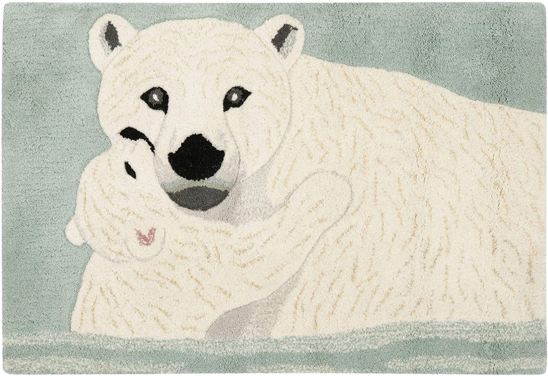 Handmade Wildlife Polar Bear Cub Wool Rug 2' X 3' Blue