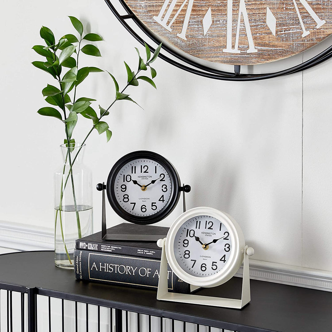 Small Round Black White Metal Table Clock Set 2 8" X 8 X 8round Color - Diamond Home USA