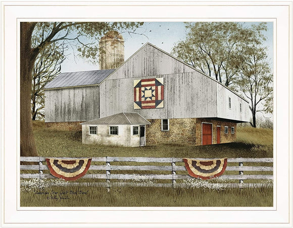 American Star Quilt Block Barn by Billy Ready Hang Framed White Frame Color Farmhouse Rectangle