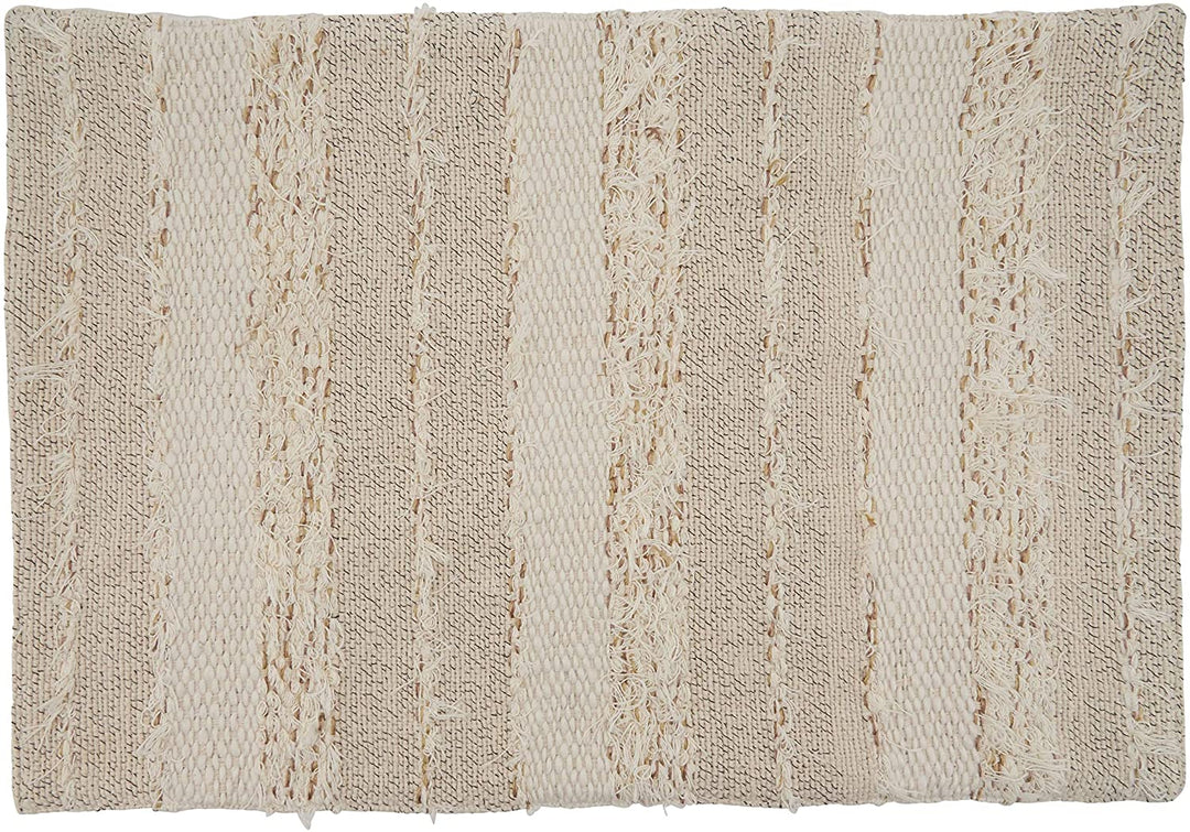 Placemats Fringe Stripe Design (Set 4) Off White Oblong