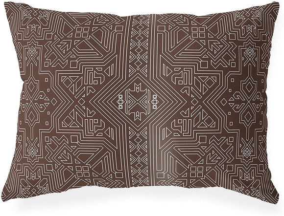 MISC Chocolate Indoor|Outdoor Lumbar Pillow by Designs 20x14 Brown Geometric Southwestern Polyester Removable Cover