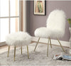 Contemporary White Faux Fur Accent Ottoman Gold Solid Glam Modern Round Foam Metal Included