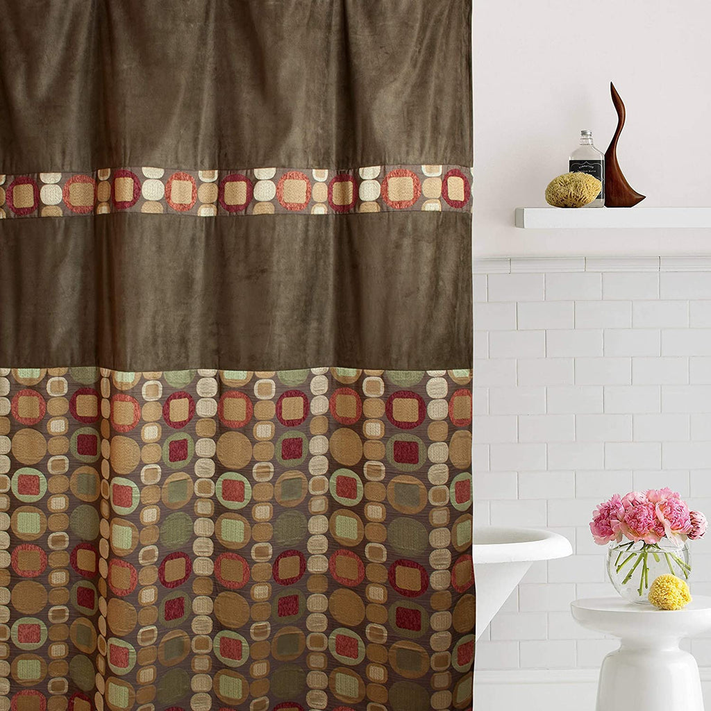 Metro Spice Shower Curtain Brown Geometric Polyester