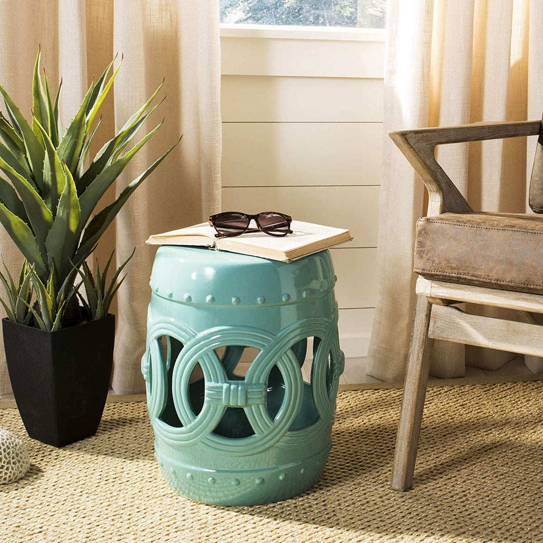 Light Blue Double Coin Stool 13" X 17" Oriental