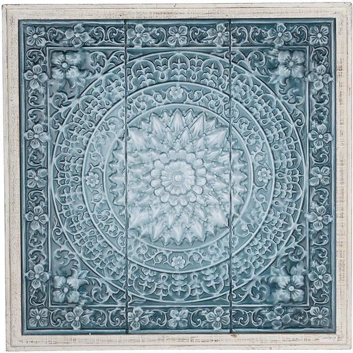 Rustic 34 X 33 Inch Off White Teal Floral Wall Decor Blue