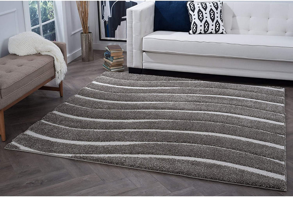 Shag Contemporary Stripe Square Area Rug 5'3 X Grey Chevron Geometric Bohemian Eclectic Industrial Jute Polypropylene Latex Free Pet Friendly Stain