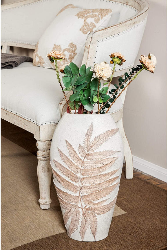 Modern 18 X 6 Inch Polystone Leaf Vase White Contemporary Resin