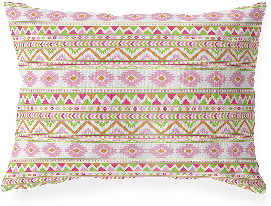 MISC Indoor|Outdoor Lumbar Pillow by Designs 20x14 Pink Geometric Southwestern Polyester Removable Cover