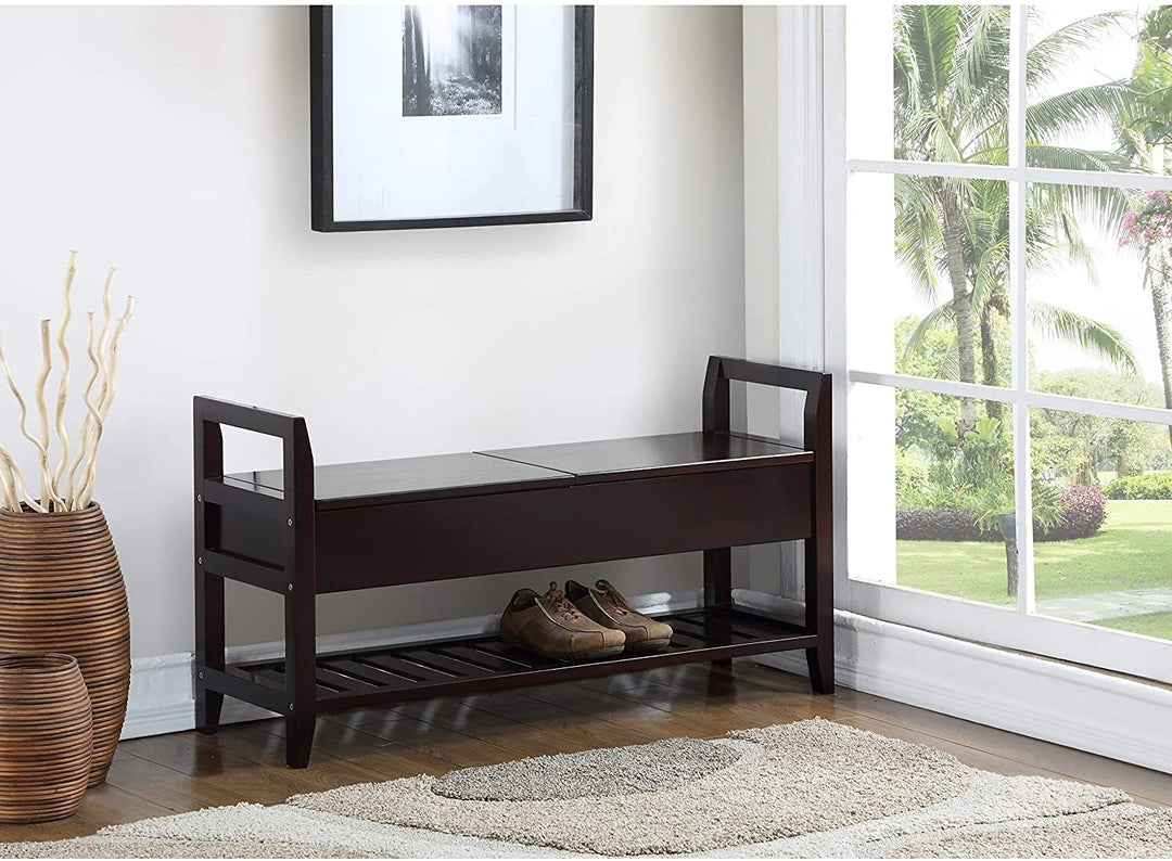 Espresso Storage Shoe Bench Brown Modern Contemporary Solid Fabric Wood Distressed