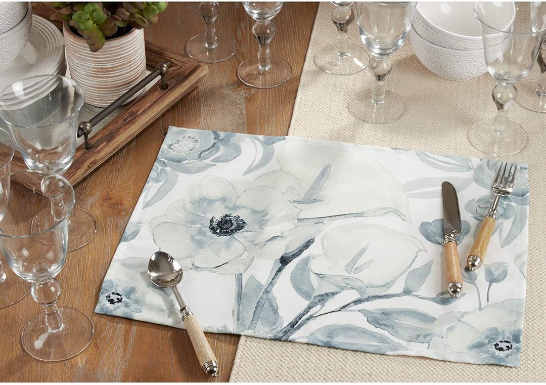 Watercolor Design Large Floral Placemats (Set 4) Blue Oblong