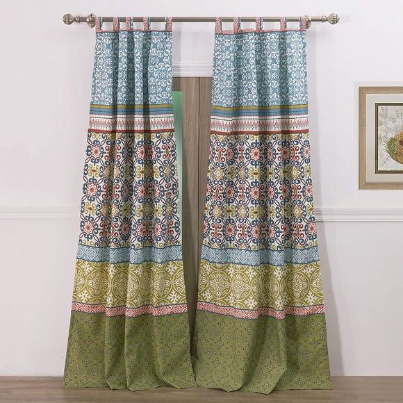 MISC 4 Piece Window Curtain Panel Set 42 X 84 Blue Green White Geometric Casual Polyester Includes Tiebacks Lined