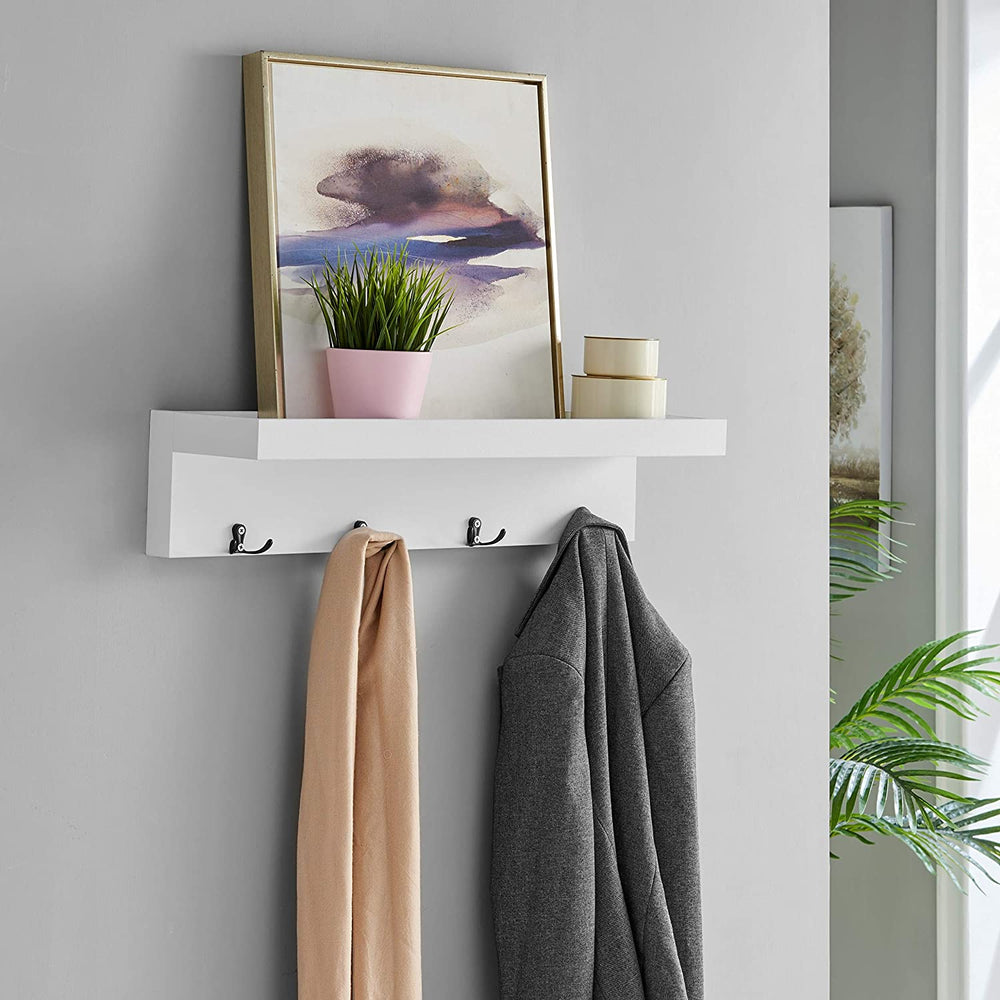 Wall Mounted Coat Rack Decorative Ledge Shelf White MDF Matte Includes Hardware - Diamond Home USA