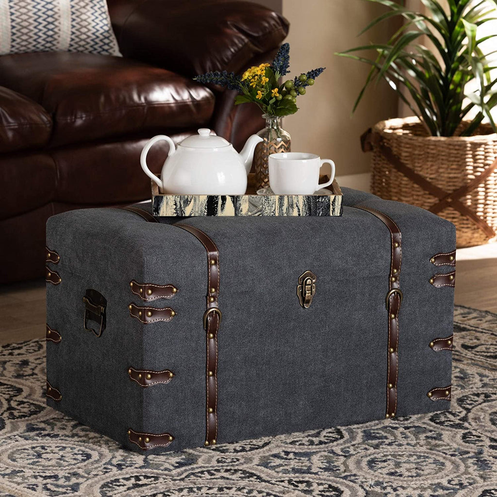 Modern Contemporary Transitional Storage Trunk Ottoman Grey Rectangle Fabric