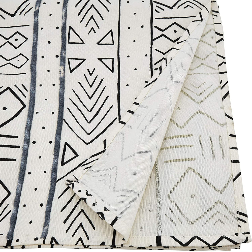 Cotton Mud Cloth Tablecloth White Abstract Geometric Casual Modern Contemporary Patterned Square - Diamond Home USA