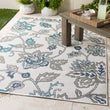 White Floral Indoor/Outdoor Area Rug 7'3" Round Botanical Transitional Polypropylene Latex Free
