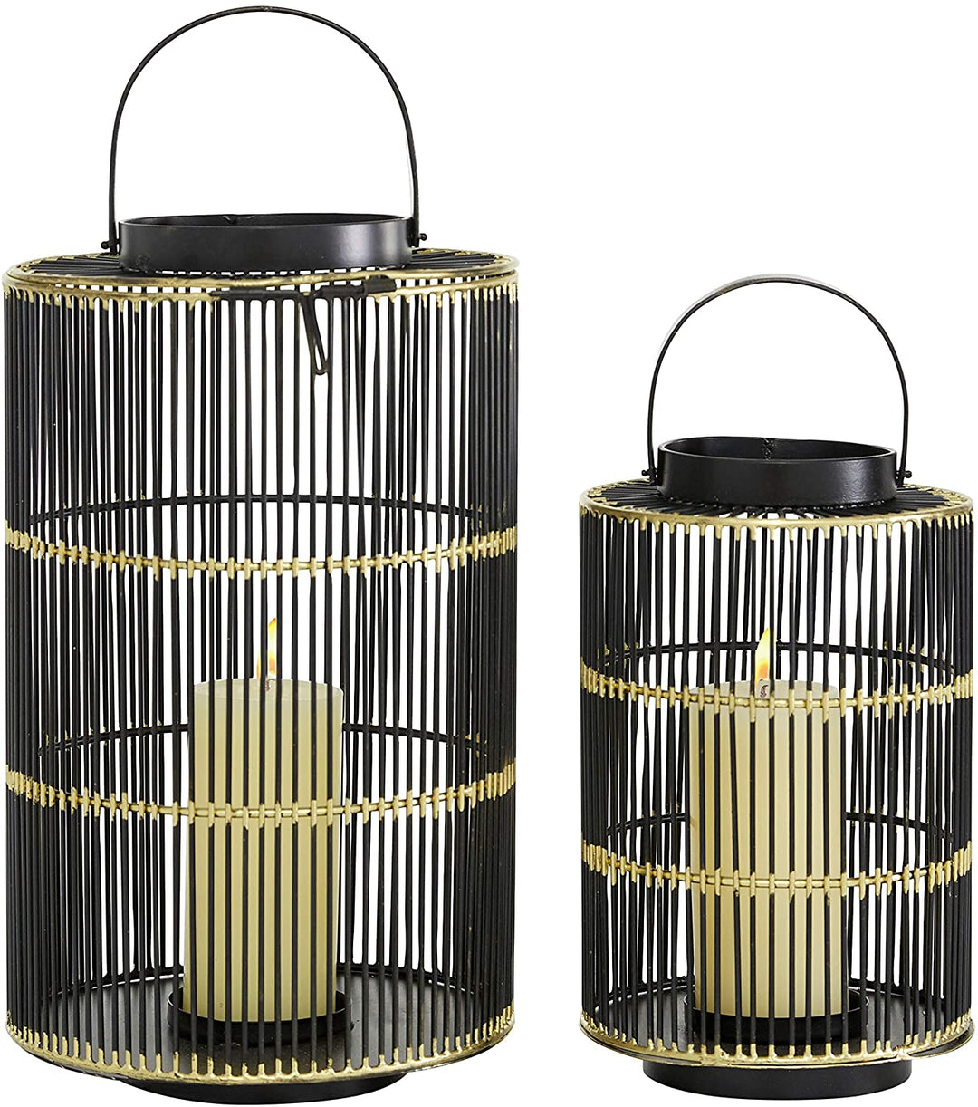 Large Round Metal Lanterns Handles Set 2 9 X 15round