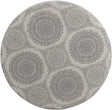 Round Storage Ottoman Gray Medallion Grey Transitional Pattern Fabric Foam Wood Walnut Finish