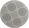 Round Storage Ottoman Gray Medallion Grey Transitional Pattern Fabric Foam Wood Walnut Finish