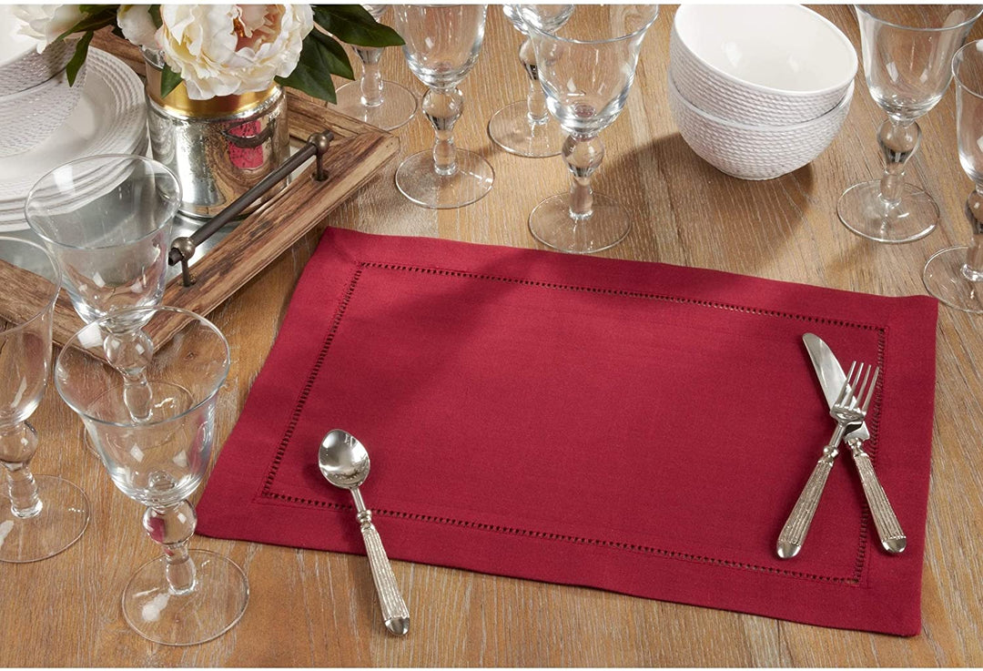 Classic Hemstitch Border Placemat (Set 12) Red Oblong