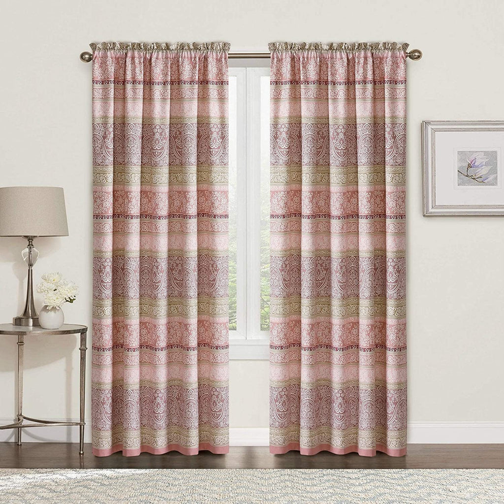 MISC Curtain 2 Piece Set 60" X 84" Pink Damask Geometric Graphic Polyester
