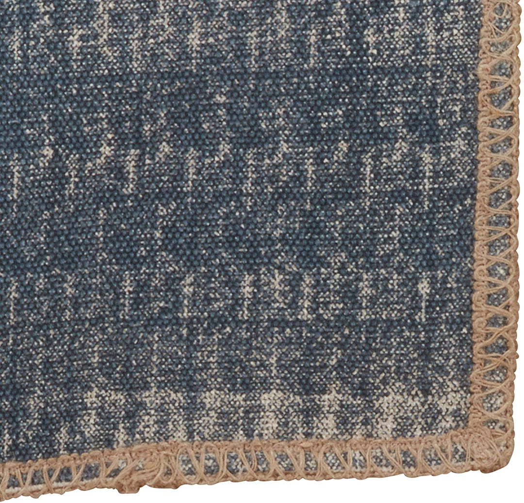 Jute Runner Whipstitch Design 13"x72" Blue Cotton Blend - Diamond Home USA