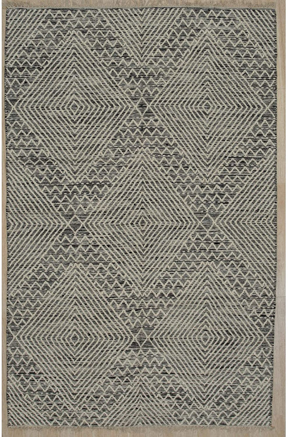 Unknown1 Handwoven Wool Black Contemporary Geometric Rug 2' X 6' Transitional Rectangle Latex Free Handmade
