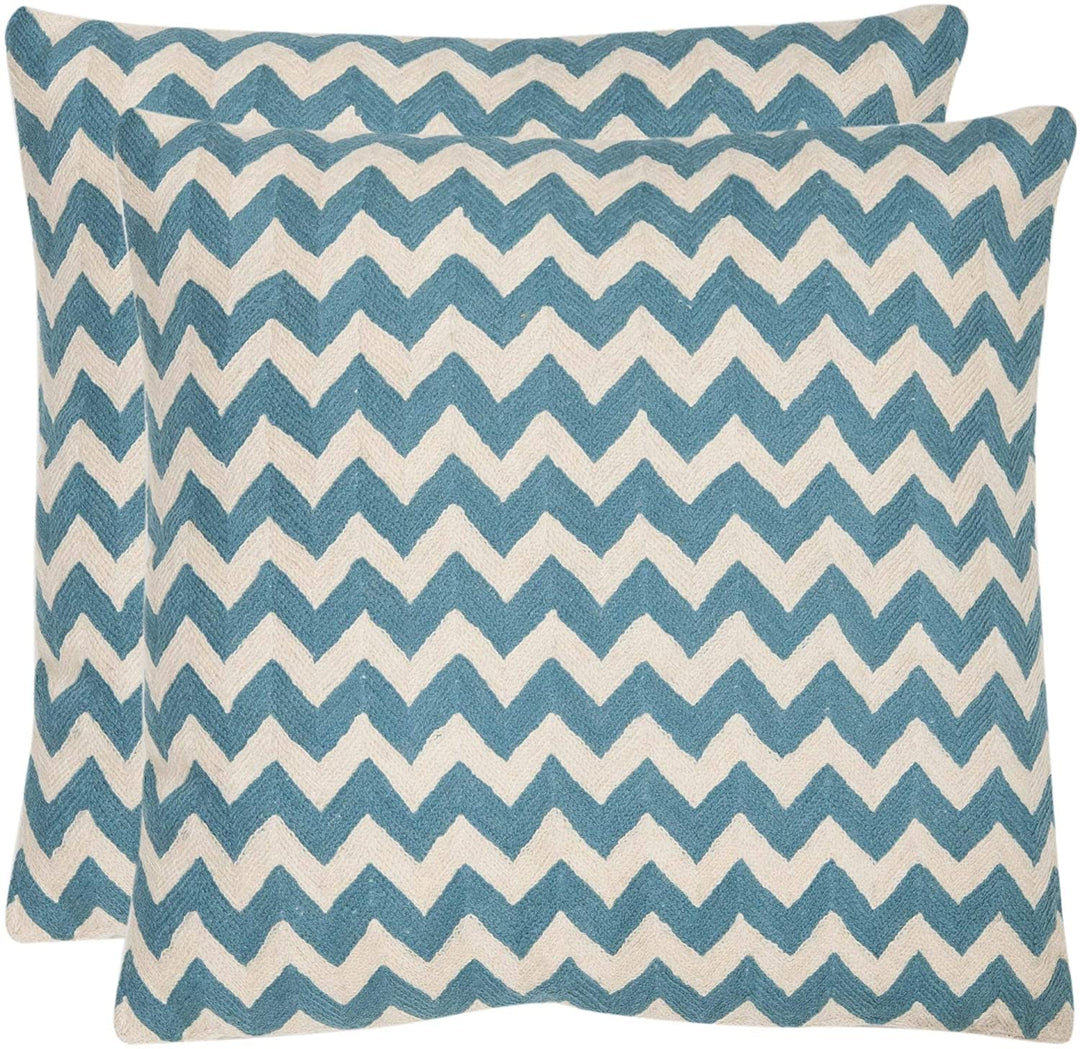 Zig zag 18 inch Embroidered Blue Decorative Pillows (Set