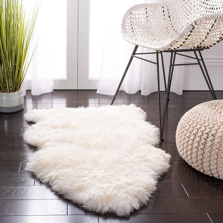 White Lambskin Rug 2x3Ft Scandinavian Sheepskin Mat Handmade