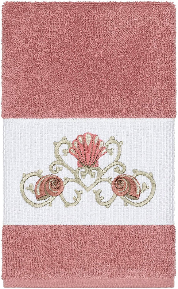 Turkish Cotton Shells Embroidered Tea Rose 2 Piece Towel Hand Set Pink Terry Cloth