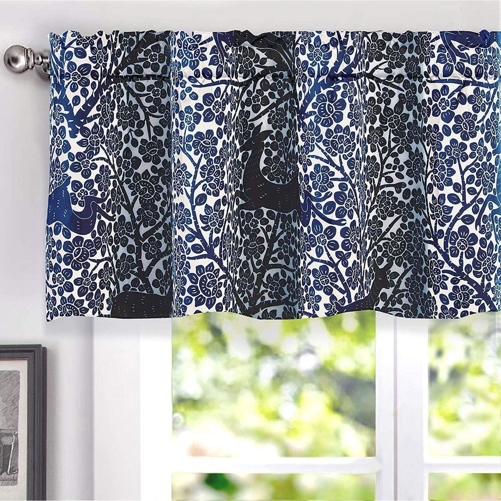 Deer Fawn Flower Lined Window Valance 52" Width X 18" Length Navy Floral Farmhouse Modern Contemporary 100% Polyester