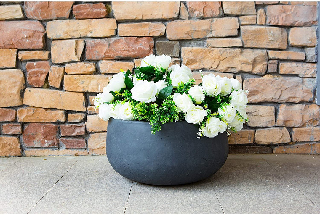 Lightweight Concrete Modern Low Bowl Cement Planter Large 19 7'x19 7'x9 8' Grey Round