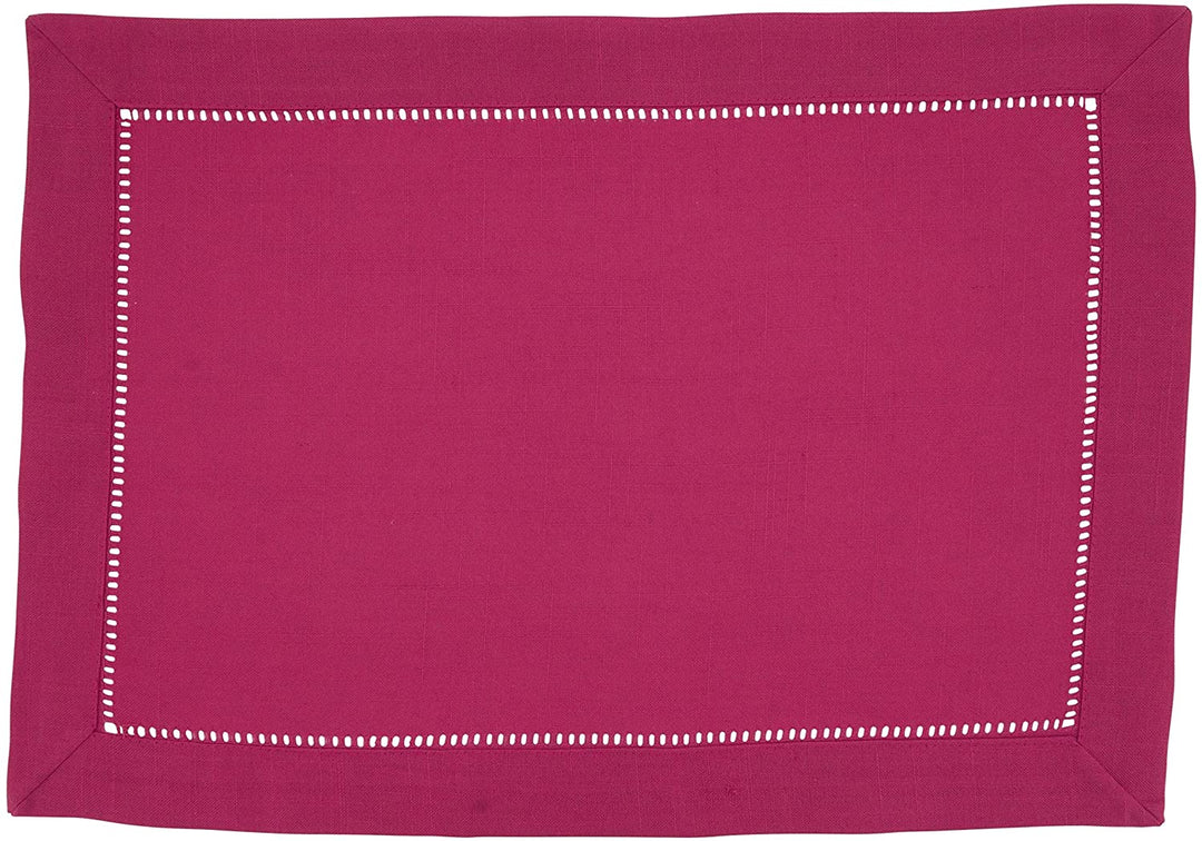 MISC Classic Hemstitch Border Placemat (Set 12) Pink Oblong Polyester