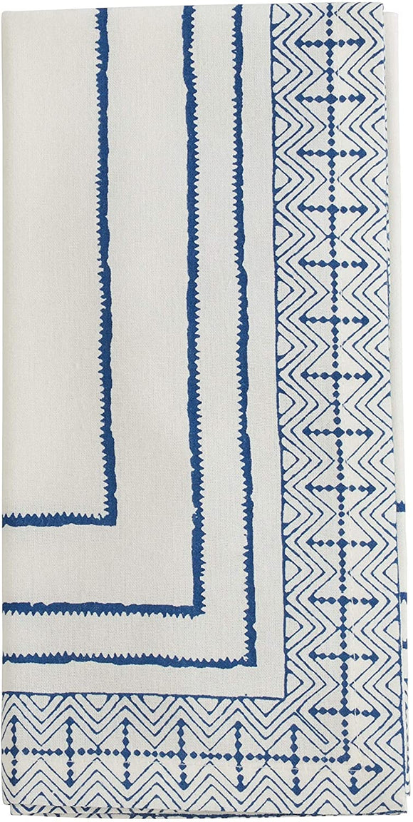 Cotton Napkins Hand Block (Set 4) Blue Modern Contemporary Square