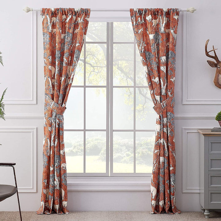 Curtain Panel Pair 84 X Inches Blue Orange Wildlife Bohemian Eclectic Lake House Rustic Microfiber Includes Tiebacks Lined - Diamond Home USA