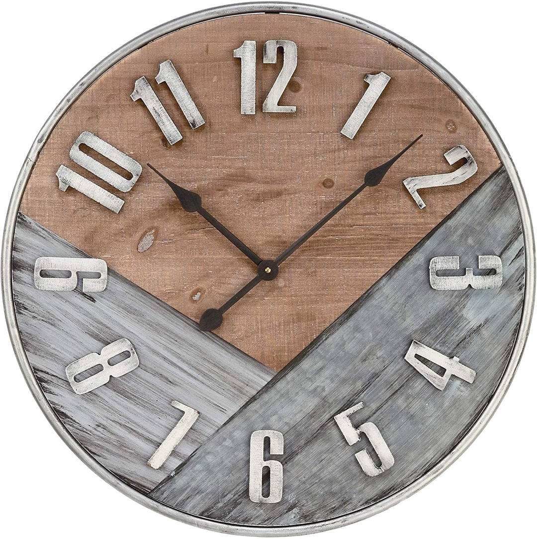 Rustic Wall Clock Brown Grey Farmhouse Industrial Iron