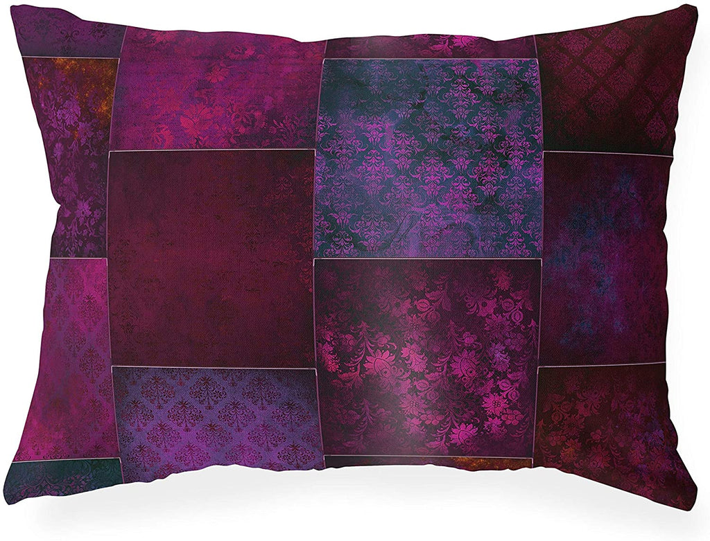 UKN Eclectic Bohemian Patchwork Wine Purple Lumbar Pillow Purple Geometric Bohemian Eclectic Polyester Single Removable Cover