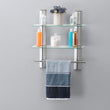 UKN 2 Tier Adjustable Glass Shelf Frame Towel Bar Silver Brushed Includes Hardware