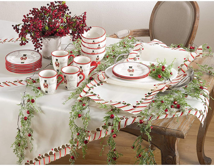 Candy Cane Border Trim Design Christmas Tablecloth Cream Solid Stripe Casual Modern Contemporary Novelty Rectangle Square Polyester - Diamond Home USA