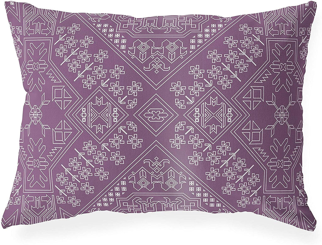 MISC Purple Indoor|Outdoor Lumbar Pillow 20x14 Purple Geometric Southwestern Polyester Removable Cover
