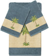 UKN Turkish Cotton Palm Tree Embroidered Teal 3 Piece Towel Set Blue Color Block