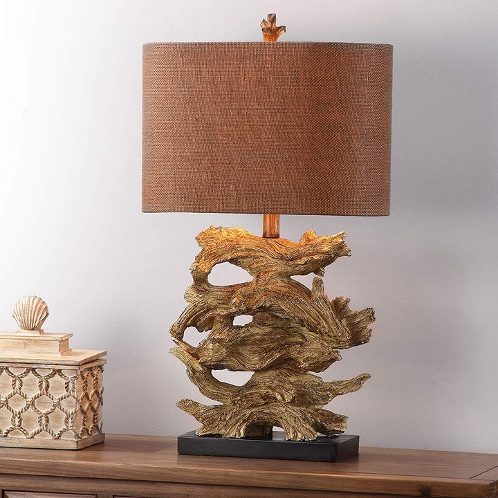 Set 2 Golden Brown Driftwood Table Lamp Branch Light Stacked Pieces Wood Lighting Nautical Decor Lakehouse Vacation Home Beach Resin 26 75"