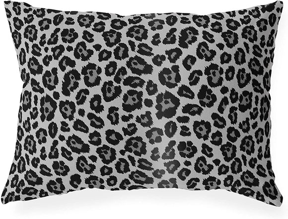 Leopard Black Indoor|Outdoor Lumbar Pillow 20x14 Black Animal Modern Contemporary Polyester Removable Cover