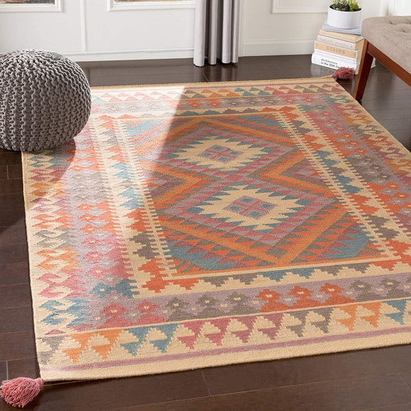 Orange Boho Handmade Wool Accent Rug 2' X 3' Bohemian