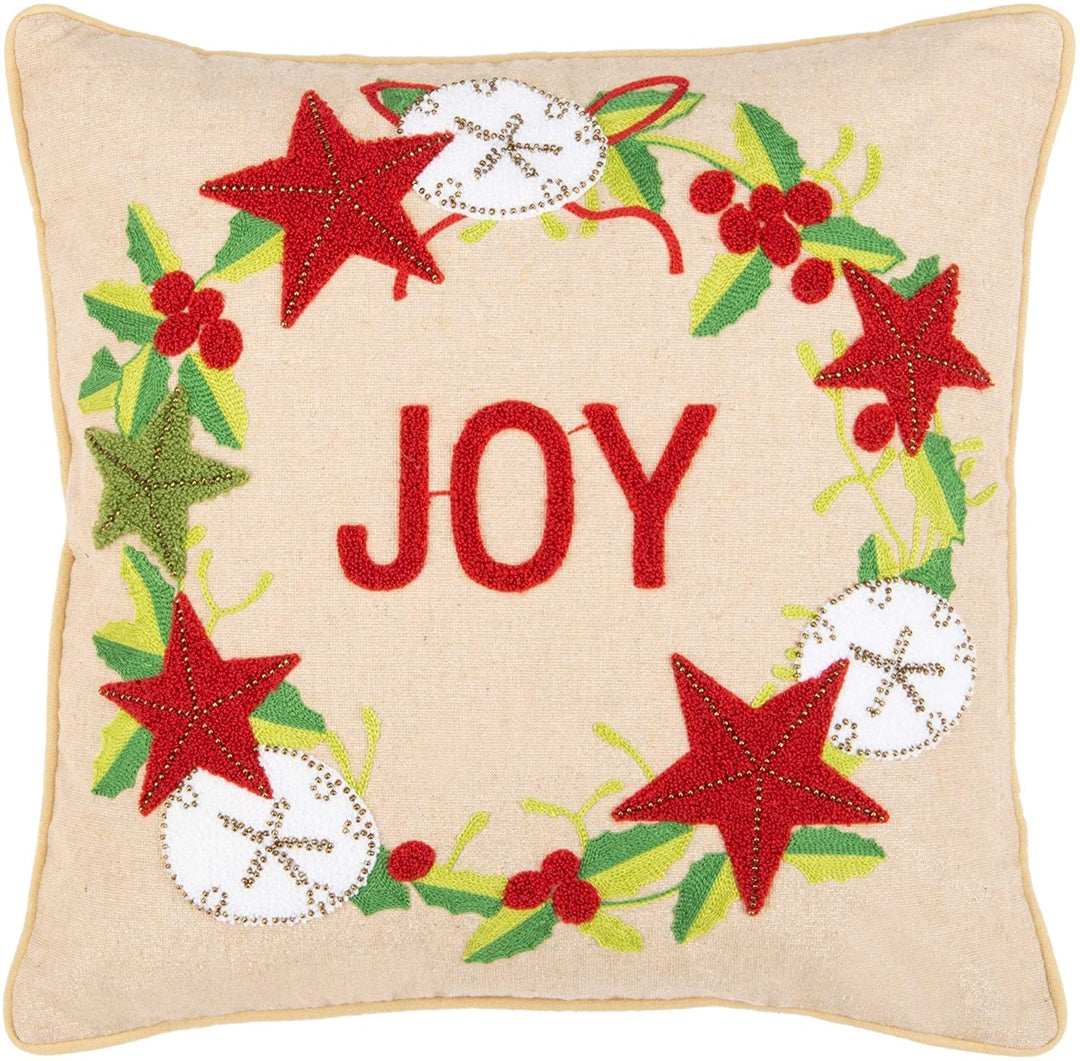 20" Joy Pillow Green Red Quotes Sayings Modern