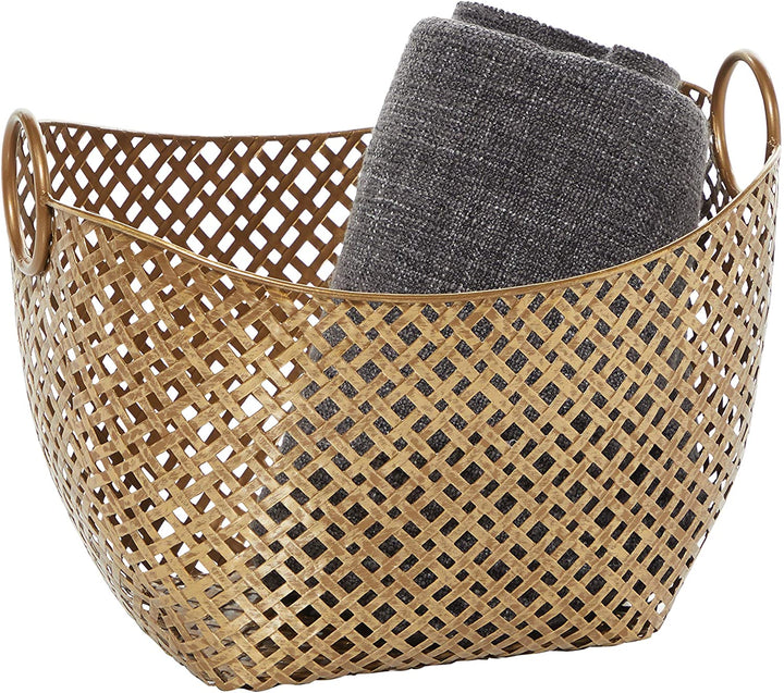 Large Gold Metal Basket 16 75" X 5 17 X 13