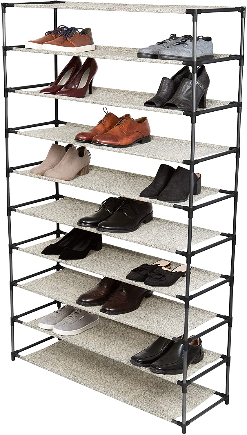 10 Tier 50 Pair Shoe Rack 10 Tier Black Metal Finish - Diamond Home USA