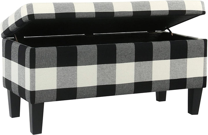 Large Decorative Storage Bench Black Plaid Mid Century Modern Pattern Fabric - Diamond Home USA