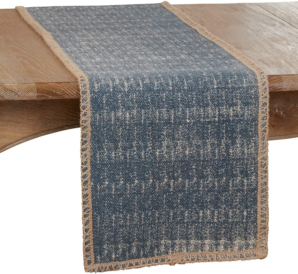 Jute Runner Whipstitch Design 13"x72" Blue Cotton Blend - Diamond Home USA